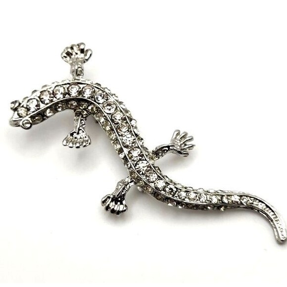 Unbranded Jewelry - Silvertone and Rhinestone Gecko Lizard Salamander‎ Brooch Pin